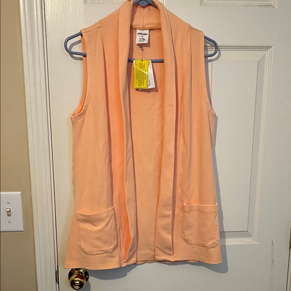 Peach Open Front ribbed Sleeveless Vest